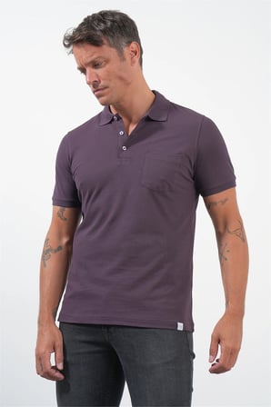 Mor Polo Yaka Kısa Kol Cepli Comfort Fit Pamuklu Tişört 1011260155