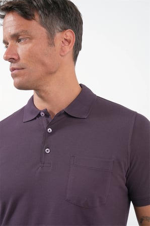 Mor Polo Yaka Kısa Kol Cepli Comfort Fit Pamuklu Tişört 1011260155