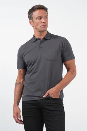 Siyah Polo Yaka Kısa Kol Cepli Comfort Fit Pamuklu Tişört 1011260157