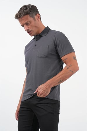 Siyah Polo Yaka Kısa Kol Cepli Comfort Fit Pamuklu Tişört 1011260157