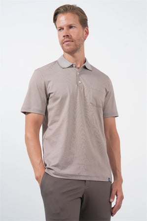 Bej Polo Yaka Kısa Kol Cepli Comfort Fit Pamuklu Tişört 1011260157