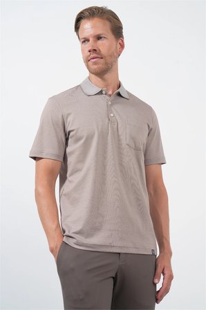 Bej Polo Yaka Kısa Kol Cepli Comfort Fit Pamuklu Tişört 1011260157