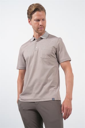 Bej Polo Yaka Kısa Kol Cepli Comfort Fit Pamuklu Tişört 1011260157