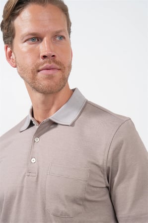 Bej Polo Yaka Kısa Kol Cepli Comfort Fit Pamuklu Tişört 1011260157