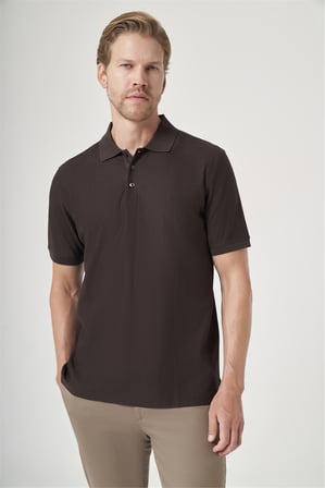 Kahverengi Polo Yaka Kısa Kol Cepsiz Comfort Fit %100 Pamuk Tişört 1011260162