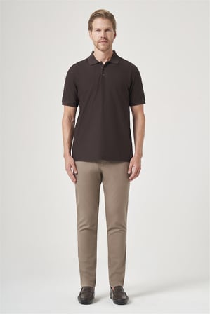Kahverengi Polo Yaka Kısa Kol Cepsiz Comfort Fit %100 Pamuk Tişört 1011260162