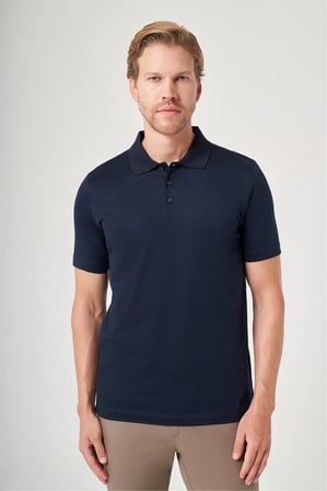 Lacivert Polo Yaka Kısa Kol Cepli Comfort Fit %100 Pamuk Tişört 1011260163