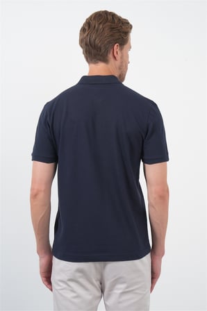Lacivert Polo Yaka Pike Kısa Kol Slim Fit Pamuklu Tişört 1011260170