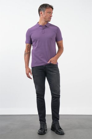 Mor Polo Yaka Pike Kısa Kol Slim Fit Pamuklu Tişört 1011260170