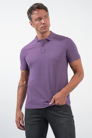 Mor Polo Yaka Pike Kısa Kol Slim Fit Pamuklu Tişört 1011260170