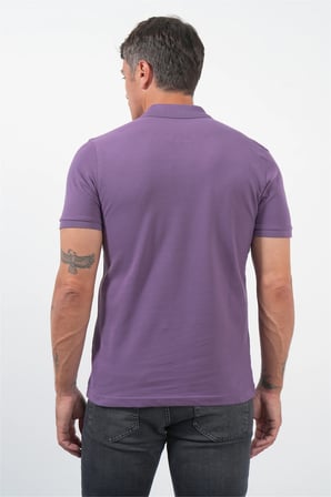 Mor Polo Yaka Pike Kısa Kol Slim Fit Pamuklu Tişört 1011260170
