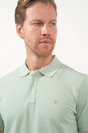 Yeşil Polo Yaka Pike Kısa Kol Slim Fit Pamuklu Tişört 1011260170