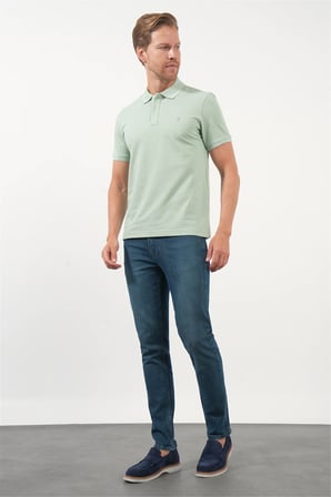 Yeşil Polo Yaka Pike Kısa Kol Slim Fit Pamuklu Tişört 1011260170