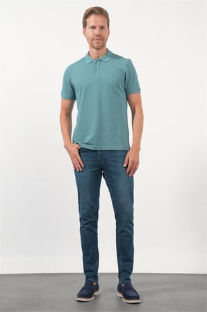 Yeşil Polo Yaka Pike Kısa Kol Slim Fit Pamuklu Tişört 1011260170