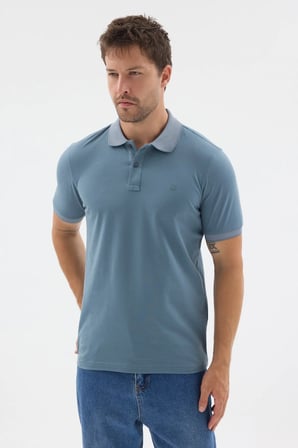 Koyu Mavi Polo Yaka Pike Kısa Kol Slim Fit %100 Pamuk Tişört 1011260171