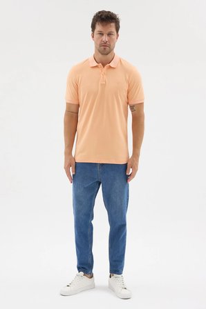 Turuncu Polo Yaka Pike Kısa Kol Slim Fit %100 Pamuk Tişört 1011260171