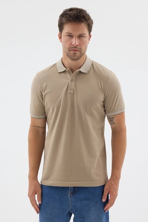Bej Polo Yaka Pike Kısa Kol Slim Fit %100 Pamuk Tişört 1011260171