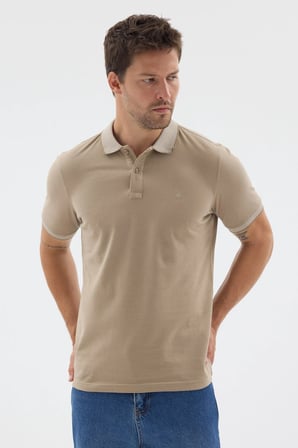 Bej Polo Yaka Pike Kısa Kol Slim Fit %100 Pamuk Tişört 1011260171