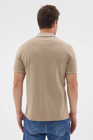Bej Polo Yaka Pike Kısa Kol Slim Fit %100 Pamuk Tişört 1011260171