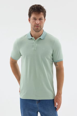 Yeşil Polo Yaka Pike Kısa Kol Slim Fit %100 Pamuk Tişört 1011260171