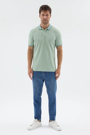 Yeşil Polo Yaka Pike Kısa Kol Slim Fit %100 Pamuk Tişört 1011260171