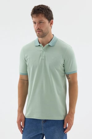 Yeşil Polo Yaka Pike Kısa Kol Slim Fit %100 Pamuk Tişört 1011260171