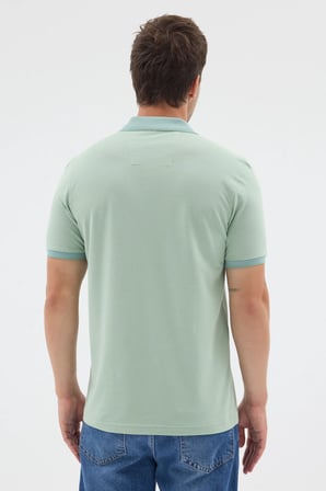 Yeşil Polo Yaka Pike Kısa Kol Slim Fit %100 Pamuk Tişört 1011260171