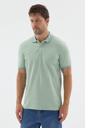 Yeşil Polo Yaka Pike Kısa Kol Slim Fit %100 Pamuk Tişört 1011260171
