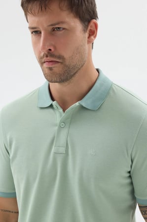 Yeşil Polo Yaka Pike Kısa Kol Slim Fit %100 Pamuk Tişört 1011260171