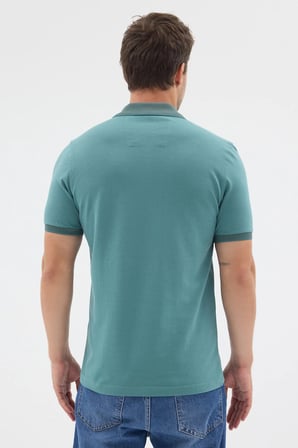 Yeşil Polo Yaka Pike Kısa Kol Slim Fit %100 Pamuk Tişört 1011260171