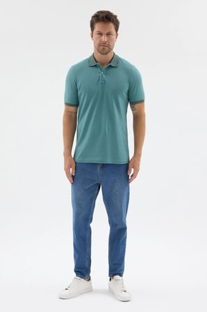 Yeşil Polo Yaka Pike Kısa Kol Slim Fit %100 Pamuk Tişört 1011260171