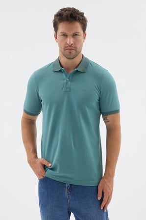 Yeşil Polo Yaka Pike Kısa Kol Slim Fit %100 Pamuk Tişört 1011260171