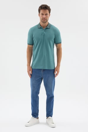 Yeşil Polo Yaka Pike Kısa Kol Slim Fit %100 Pamuk Tişört 1011260171
