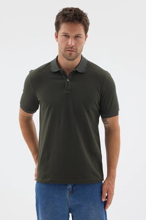 Haki Polo Yaka Pike Kısa Kol Slim Fit %100 Pamuk Tişört 1011260171