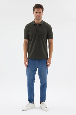 Haki Polo Yaka Pike Kısa Kol Slim Fit %100 Pamuk Tişört 1011260171