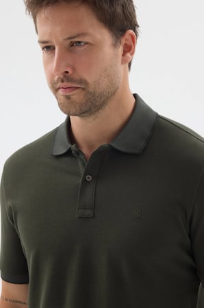 Haki Polo Yaka Pike Kısa Kol Slim Fit %100 Pamuk Tişört 1011260171