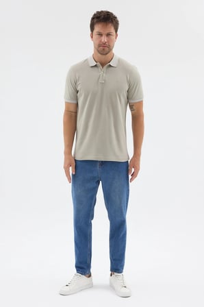 Haki Polo Yaka Pike Kısa Kol Slim Fit %100 Pamuk Tişört 1011260171