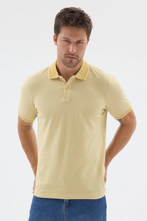 Sarı Polo Yaka Pike Kısa Kol Slim Fit %100 Pamuk Tişört 1011260171
