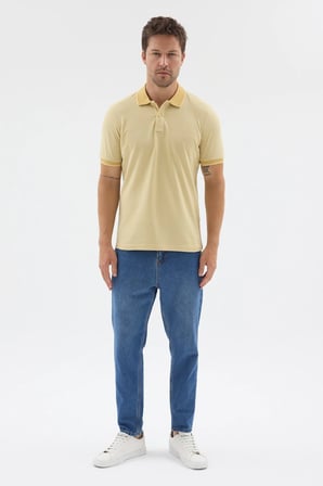 Sarı Polo Yaka Pike Kısa Kol Slim Fit %100 Pamuk Tişört 1011260171