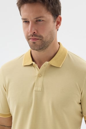 Sarı Polo Yaka Pike Kısa Kol Slim Fit %100 Pamuk Tişört 1011260171