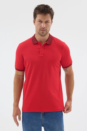Kırmızı Polo Yaka Pike Kısa Kol Slim Fit %100 Pamuk Tişört 1011260171