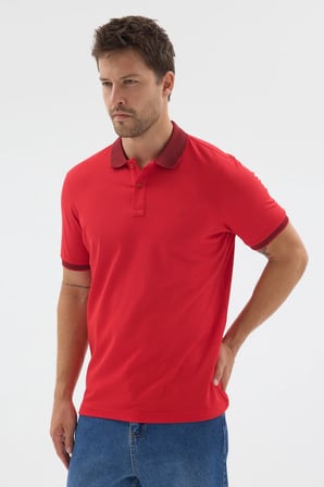 Kırmızı Polo Yaka Pike Kısa Kol Slim Fit %100 Pamuk Tişört 1011260171
