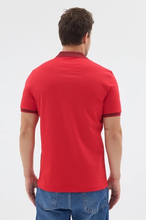 Kırmızı Polo Yaka Pike Kısa Kol Slim Fit %100 Pamuk Tişört 1011260171
