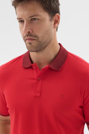 Kırmızı Polo Yaka Pike Kısa Kol Slim Fit %100 Pamuk Tişört 1011260171