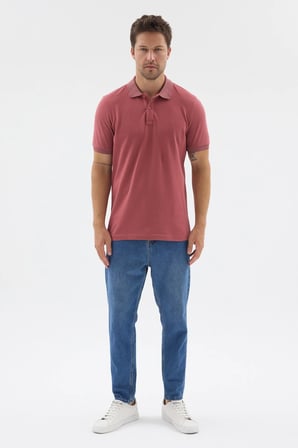 Pembe Polo Yaka Pike Kısa Kol Slim Fit %100 Pamuk Tişört 1011260171