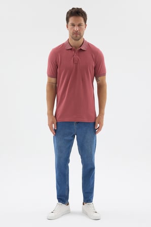 Pembe Polo Yaka Pike Kısa Kol Slim Fit %100 Pamuk Tişört 1011260171