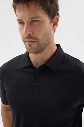 Siyah Polo Yaka Örme Kısa Kol Standart Fit Esnek Tişört 1011260176
