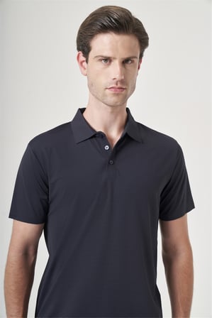 Lacivert Polo Yaka Kısa Kol Rahat Kesim Esnek Kıvrılmaz Yaka Performance Technology Tişört 1011260176
