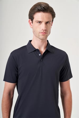 Lacivert Polo Yaka Kısa Kol Rahat Kesim Esnek Kıvrılmaz Yaka Performance Technology Tişört 1011260176