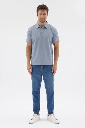 Mavi Polo Yaka Örme Kısa Kol Standart Fit Esnek Tişört 1011260177